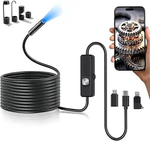 Endoscope Camera with Light,HD Pixel IP67 Waterproof Borescope with 8 Adjustable LED Lights Inspection Borescope for IOS,Android and PC-16.5ft Single Lens Semi-rigid Snake Camera 8mm Black, Diagnostic Tool  Durability Tech Man Gadgets