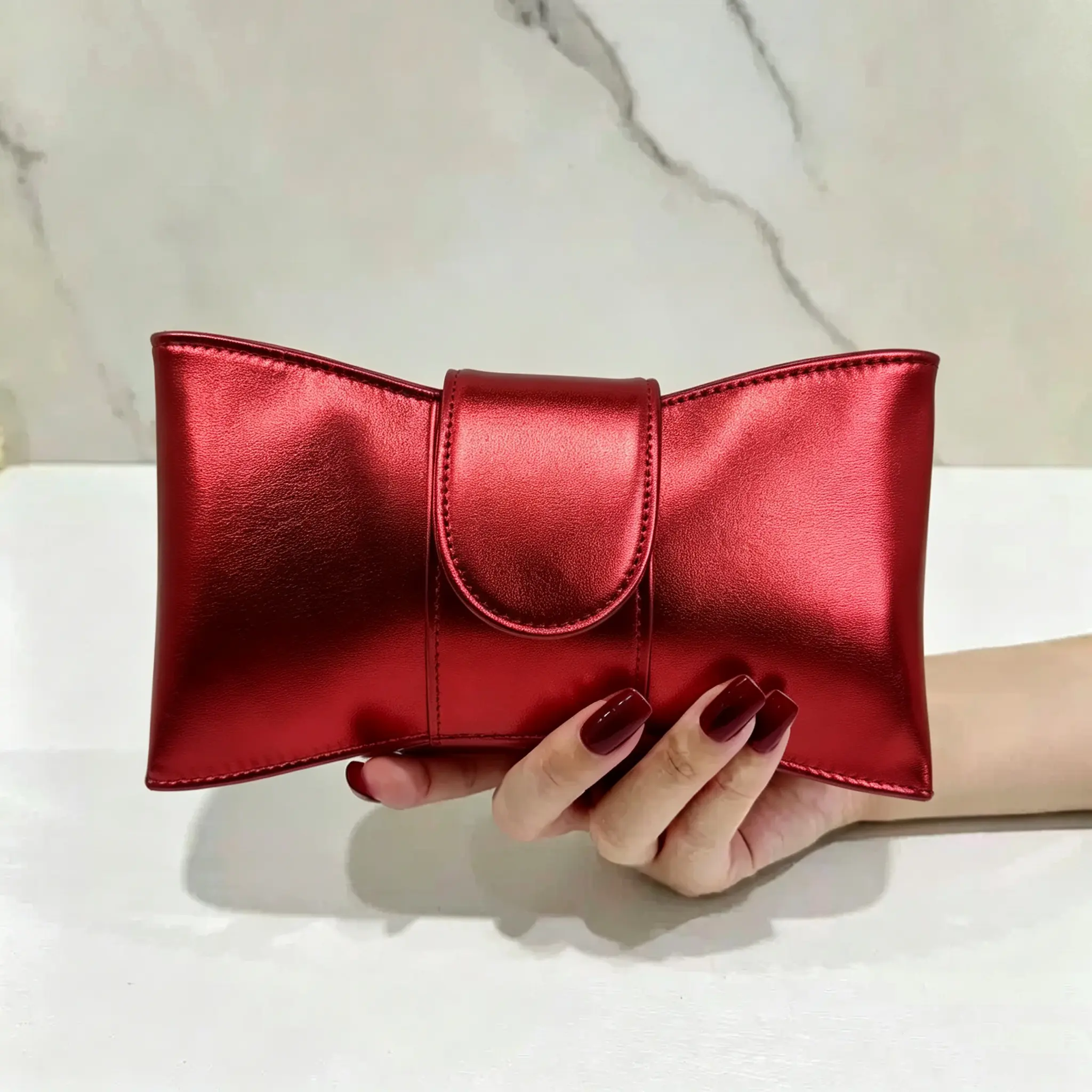 Ubysoyi Elegant Red Gold Silver Blue Black Bow Design Clutch Bag for Women - Perfect for Evening Events and Special Occasions Wedding Bridal Purse Handbag for Party Prom Homecoming Banquet, Snap Button, Pu Leather