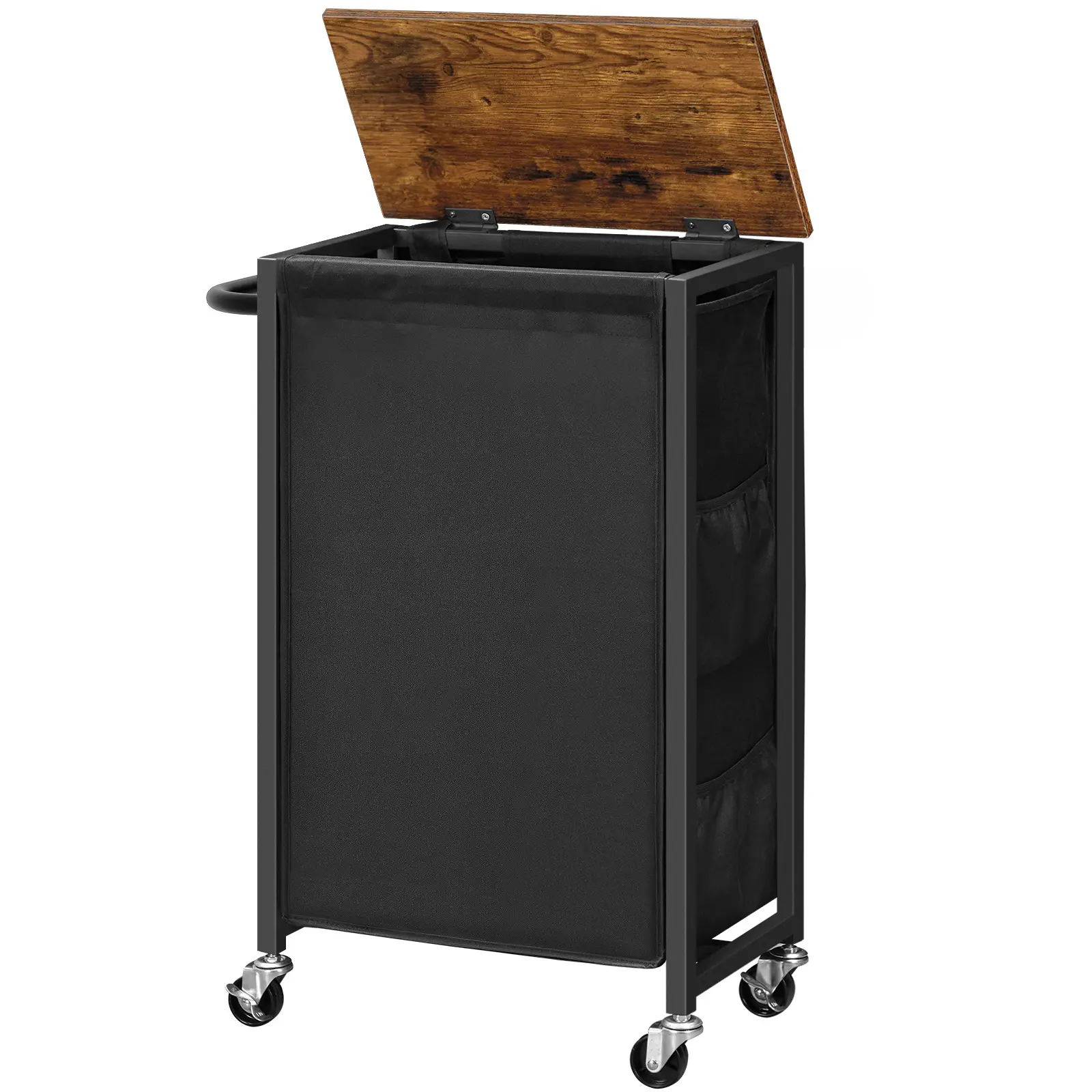 HOOBRO 11Gal Rolling Laundry Basket with Wheels, Slim Laundry Hamper with Lid, Laundry Sorter with Side Pockets and Handle, Oxford Fabric Bag, Space-Saving, Rustic Brown and Black Clothes Organiser #SummerVibes