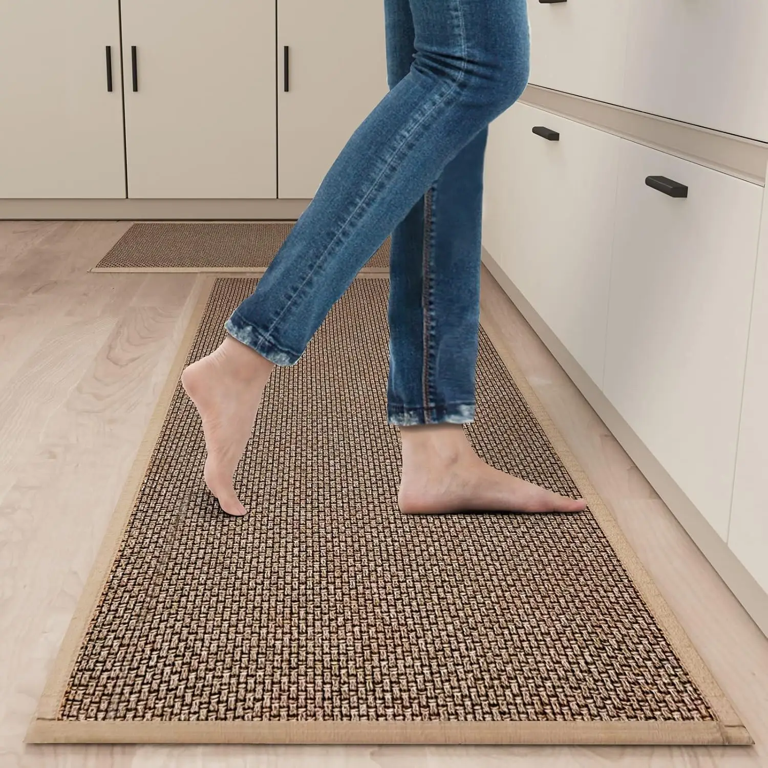 Kitchen Mat Set of 2 PCS, Cushioned Non Slip Rugs for Kitchen Floor, Absorbent Runner Comfort Standing Mats Washable for Kitchen, Office, Home (Brown,
