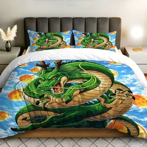 3PCS Duvet Cover Set, 1 Duvet+2 Pillowcases(Without filler), Dragon Ball Anime Fantasy Magical Adventure theme, New Year bedding set, Decorative Duvet Cover, Print Suitable for decoration Bedroom, Guest Room, Dorm, Apartment.