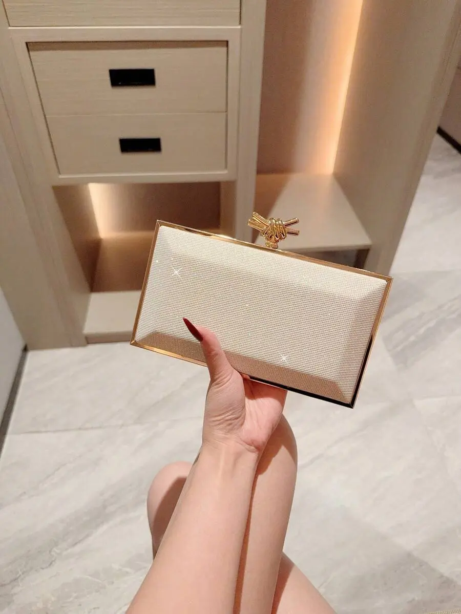 Luxury Mini Box Clutch Bag for Women – Sparkly Evening Purse with Metal Hardware, Elegant Wedding & Party Handbag, Detachable Chain Shoulder Bag, Glamorous Gift for Birthday & Holiday