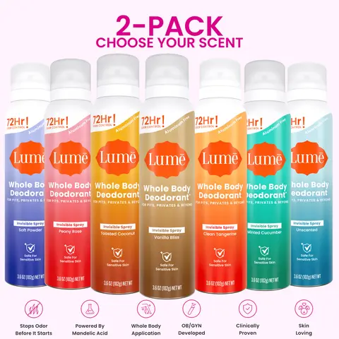2-Pack - Lume Invisible Spray Deodorant For Women - Whole Body Deodorant Spray - 72 Hr Odor Control - Ozone Friendly, Natural Propellant - Aluminum & Baking Soda Free, Skin Loving