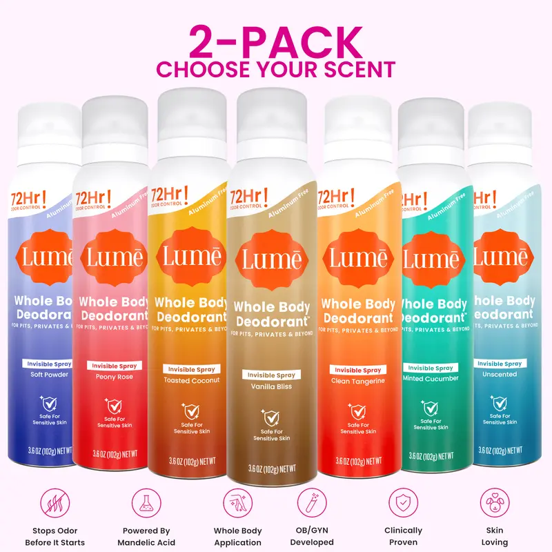 2-Pack - Lume Invisible Spray Deodorant For Women - Whole Body Deodorant Spray - 72 Hr Odor Control - Ozone Friendly, Natural Propellant - Aluminum & Baking Soda Free, Skin Loving