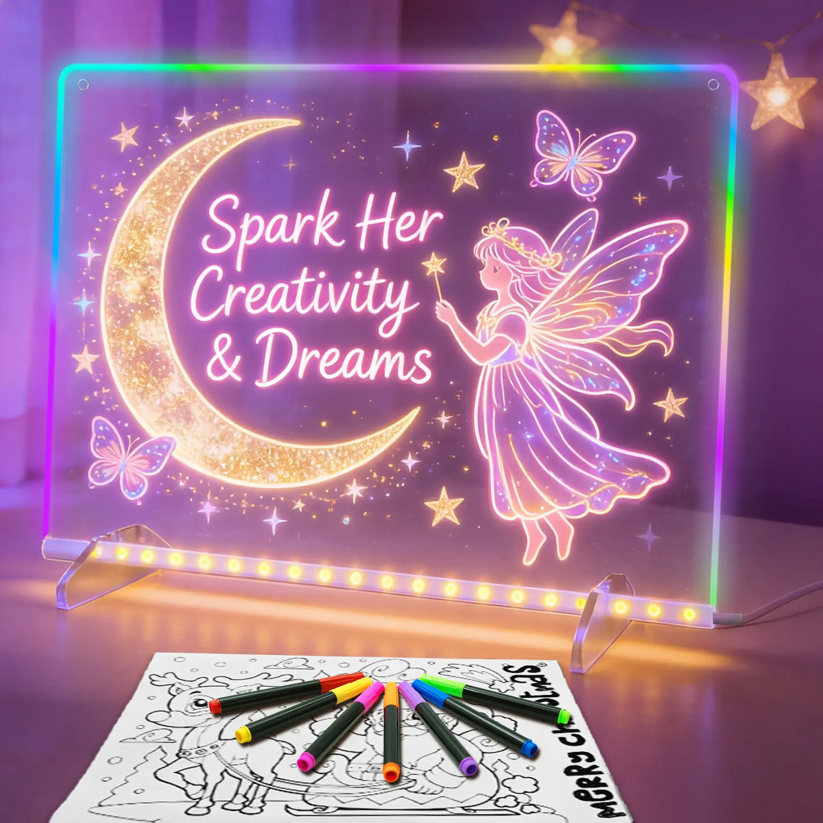 【US】Lumiboard LED Glow Drawing Board with 13 Light Effects, Reusable Acrylic Dry Erase Board with Glow Markers, Cool Gifts for Kids Birthday