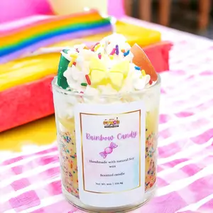 Rainbow Candy Dessert Candle - Fruity Fragrance with Bubble Gum and Tropical Delights - Decor, Aroma