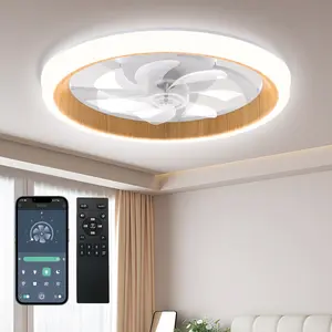 DEMILARE Ceiling Fan with Light, Modern Flush Mount Ceiling Fan, LED Dimmable Fan with Remote and App Control, 6 Speed Reversible Adjustable Fan, Wood Grain Style Ceiling Fan for Bedroom Living Room Kitchen, Quiet Energy Efficient, Temperature SummerVibes