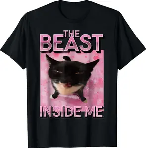 Streetwear Casual Shortsleeve Round Neck Cotton Graphic Tees  The Beast Inside Me Cat Meme T-Shirt for Men Women Kids