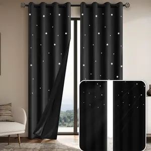 1pc Blackout Curtains for Bedroom & Living Room, Star Pattern Design, Washable Blackout Window Covering, Eyelet Top Curtain, Easy Install Curtain for Home Decor