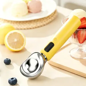 Yellow heated ice cream scoop, electric ice cream scoop, with three temperature settings, suitable for hard ice cream, portable, USB-C charging