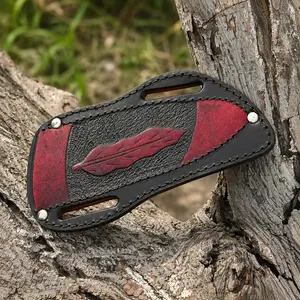 Handmade Engraved Leather Fixed Blade Utility Knife Sheath – Custom Genuine Leather EDC Cover
