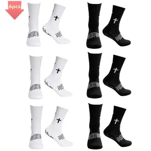 6 Pairs Cross Grip Soccer Socks - Anti-Slip Grips Sports Socks with Breathable & Thickened Sole for Men Women Youth Tubesocks
