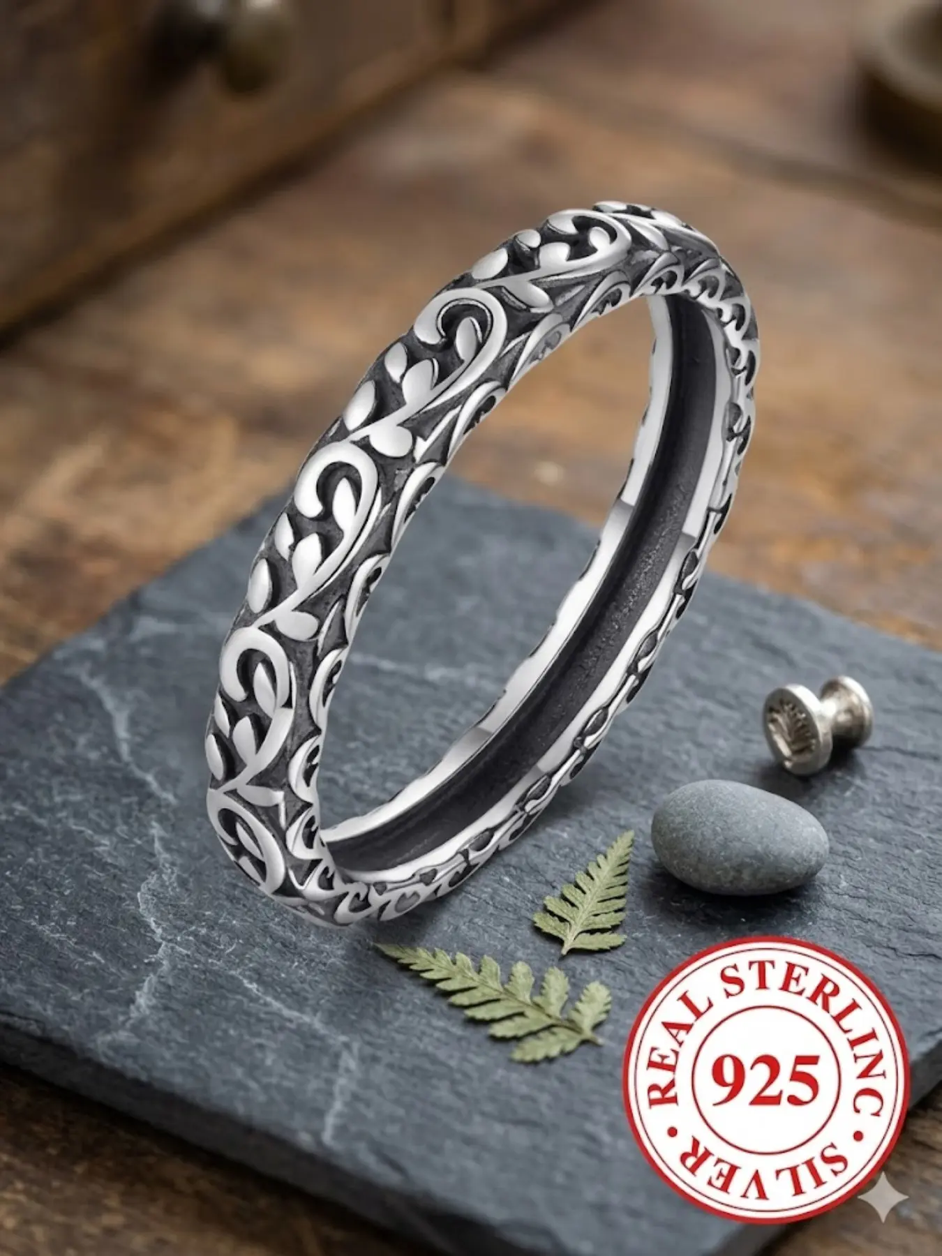 S925 Sterling Silver Vintage Engraved Statement Ring, Fashion Accessories for Men & Women, Trendy All-match & Exquisite Jewelry for Birthday Gift, Unique Rings