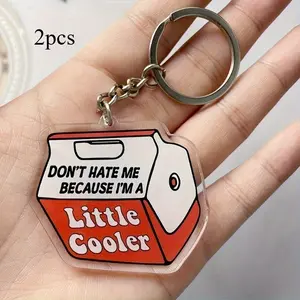 2pcs Red Little Cooler Funny Cooler Acrylic Keychain, Cute&funny Meme Acrylic Model for Car Interior, Backpack Accessories, Key Accessories, Fashionable Acrylic Pendant, Key Ring Car Deco, Keys and Bags Hanging, Gift for Friend, Family, Bestie