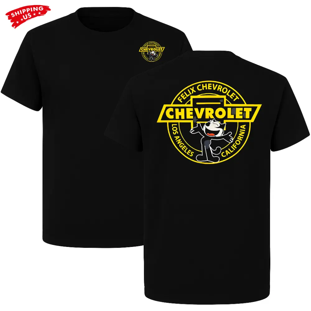 Men's Casual Round Neck Shortsleeve Printed T-Shirt - Felix Chevrolet Los Angeles Graphic, Retro Auto Dealer Apparel for Car Enthusiasts, All Seasons Minimalist Vintage Cartoon Menswear Tops