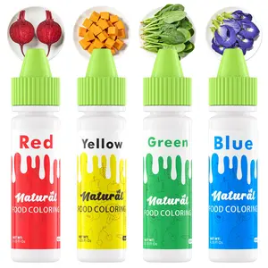 4 Natural Plant-Based  Food Coloring 0.35 Fl oz 10ml / Bottle Vegan Food Coloring for Icing & Frosting, Bright Colors for Cake Decorating, Kids-Safe Easter Baking Supplies  Cream Nata