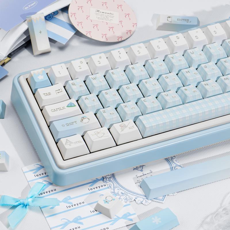 Ergonomic keycaps COOMICKEY Creamy Keycaps Set 145 Keys PBT Dye Sublimation Snowman Shape Blue Custom Keycap for 61/64/87/104/108 Cherry MX Switches ISO ANSI Layout Mechanical & Gaming Keyboard