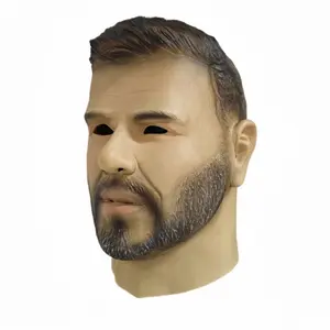 Realistic latex men’s masks, full-head latex masks suitable for mature and bearded men, celebrity masks, dark brown gradient short hair, 3D facial features, natural mouth shape, Halloween short video prank props, carnival costume parties