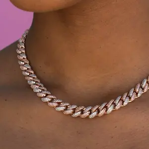 Diamond Cuban Necklace in Rose/White Gold - 8.5mm - Shop Greenish Spring Glow Up Sale