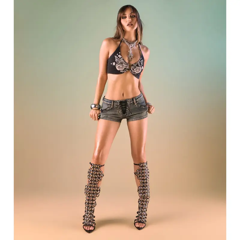 Bold Attitude Lace-Up Denim Hot Shorts