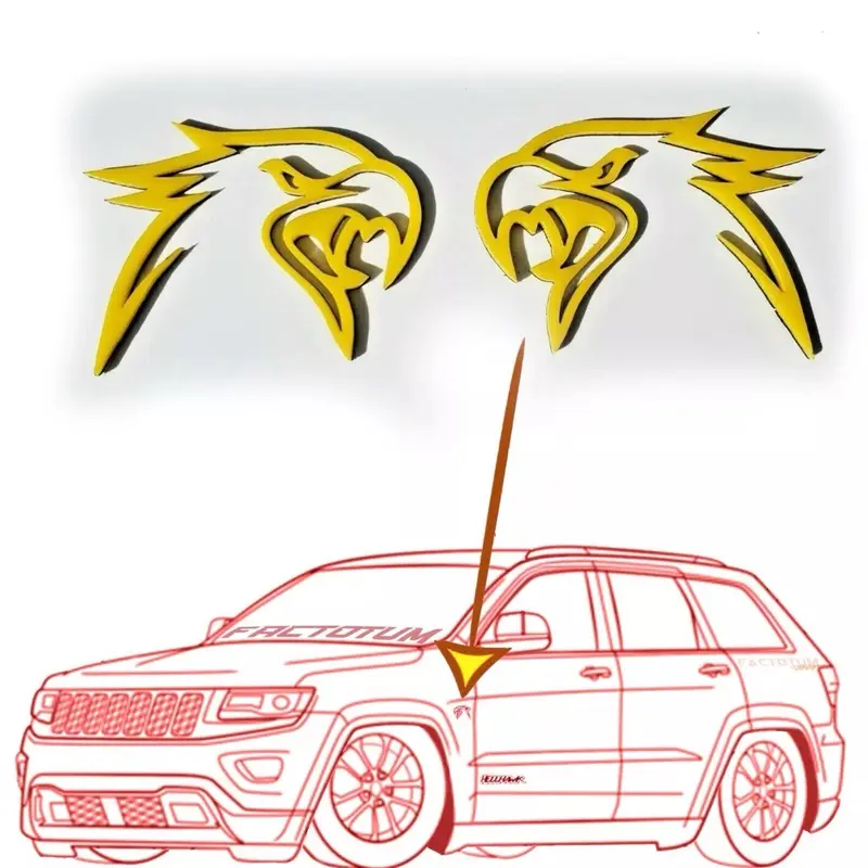 Pair HELLHAWK Emblem fits Jeep Trackhawk fenders Grand Cherokee - FMSgear by Factotum Motorsports badge nameplate logo