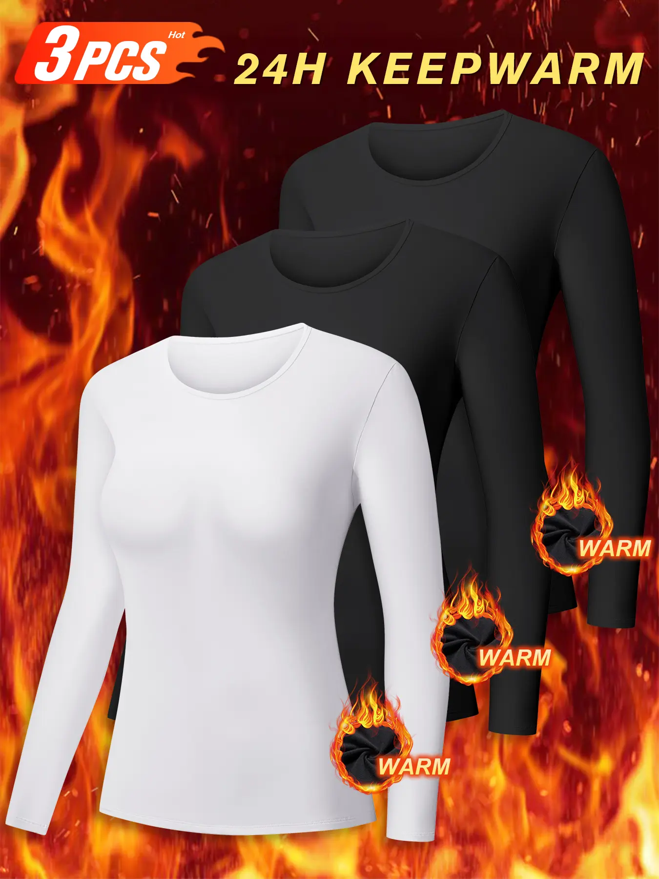 3 PCS Thermal Underwear for Women Long Johns Ultra Warm Fleece Lined Athletic Base Layer Tops Pajama