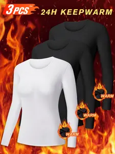 3 PCS Thermal Underwear for Women Long Johns Ultra Warm Fleece Lined Athletic Base Layer Tops Pajama