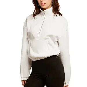 Women's White Oversized Pullover Sweatshirt High Weight Cotton Feel Lazy Style Half Zip Design Mid-Length Casual Loose Fit for Spring Fall Winter basic chic puffer jacket half-zip pullover sweatshirt winter warm fleece jacket long sleeve slim fit top edik