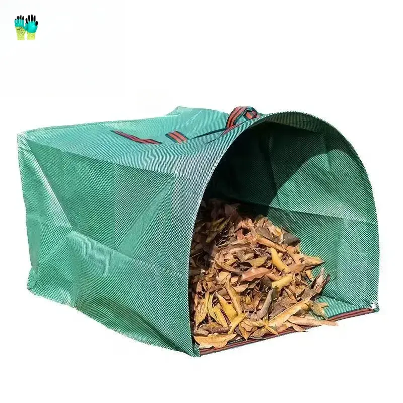Large Capacity Garden Leaf Bag with Free Gardening Gloves, Heavy Duty Reusable Yard Waste Container, Collapsible Waterproof Lawn Trash Sack for Grass Clippings, Outdoor Patio Yard Cleaning Storage Bag,love gifts