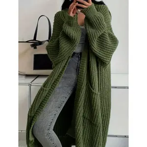 Elegant knee length sweater women's cardigan wool sweater, autumn and winter new casual loose thick knitted jacket, fashionable jacket, knitted cardigan wool topRAIMENTRY