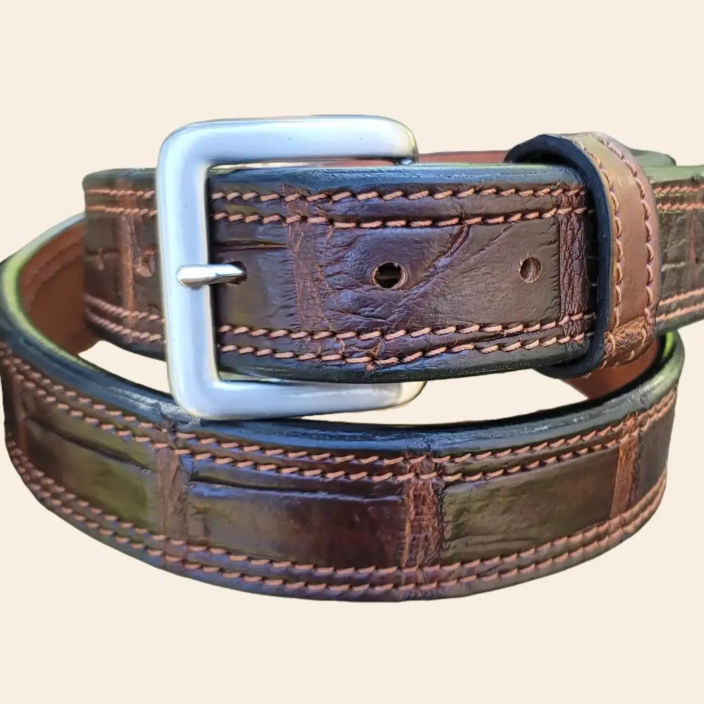 MTR Black Gator Leather Heavy Duty Square Belt for Men and Women