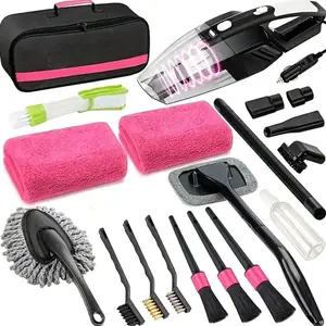 19PCS Car Cleaning Wash Kit, Interior Detailing Tools with Handheld Vacuum, Brush Set, Duster & Towels