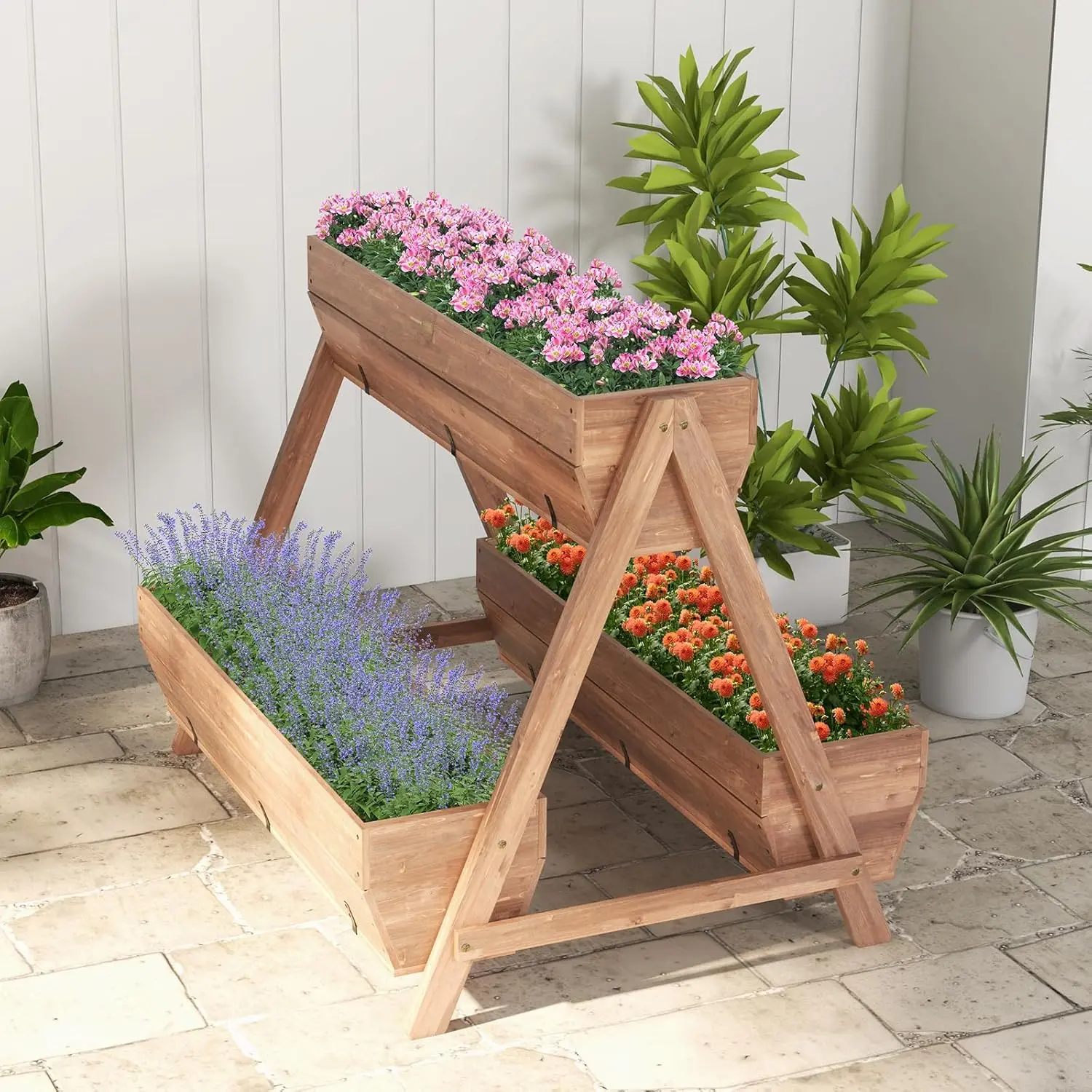 [Costway] Vertical Raised Garden Bed, Freestanding Flower Bed with Drainage Holes, 3 Wood Planter Boxes for Flower Vegetable Fruit Herb