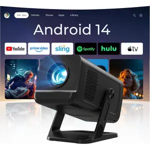 Mini Projector 1080P 4K Support with WiFi 6 and  5.4 Built-in Apps TV Android 14 Auto Keystone Outdoor Portable Projector Compatible with iOS/HDMI/TV Stick VisualCube 300 Black