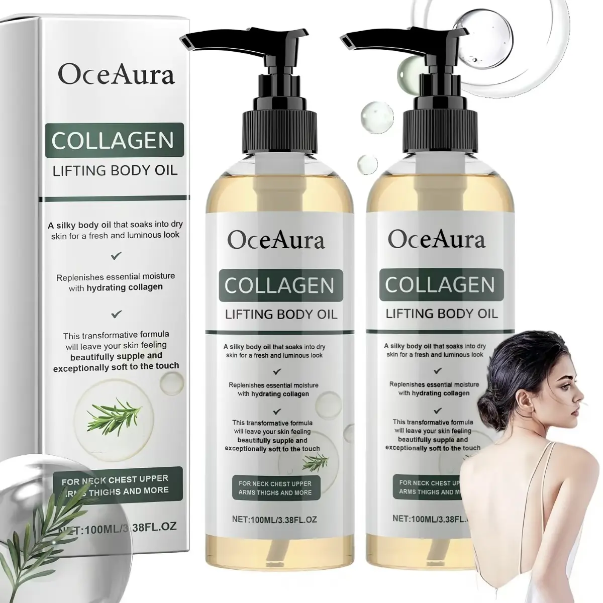 2 Counts Set Collagen Lifting Body Oil with Hydrating Moisturizing Formula,Body Firming Oil,After Shower, Lightweight Non-Greasy, for Neck, Chest, Arms, Thighs, Unisex natural Body   care