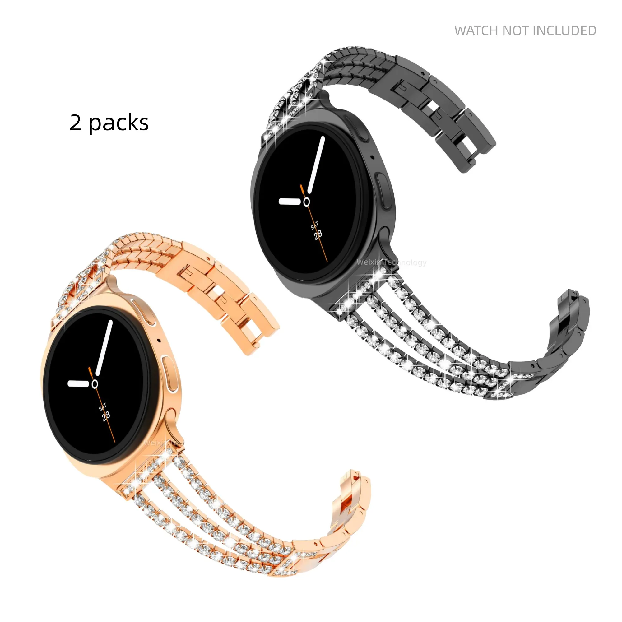 Diamond Bracelet Strap Suitable for Galaxy Watch 8 40mm/44mm, Galaxy Watch 8 Classic 46mm, Women's Sparkling Diamond Metal Replacement Jewelry Strap 2 Pack Smart Watch Straps Smartwatch Accessories