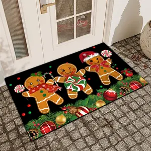 1 Pc Christmas Gingerbread Man Colored Ball Diatom Mud Anti Slip And Water Absorbing Entrance Door Mat Indoor And Outdoor Door Mat Kitchen Dining Room Bathroom Bedroom Decoration Holiday Home Decor