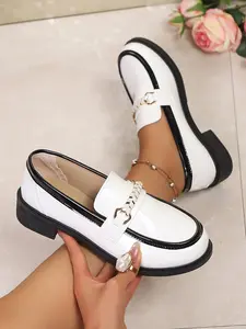 Women's Fashion Matte Loafers with Elegant Metal Decorations, Perfect for Office and Formal Occasions, Stylish Step-By-Step Shoes, Footwear