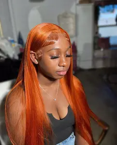 Cute Bein Ginger Colored 13X6 Lace Frontal Human Hair Wigs For Woman 180% Density Pre Plucked FallFreshness WeeklyDeals