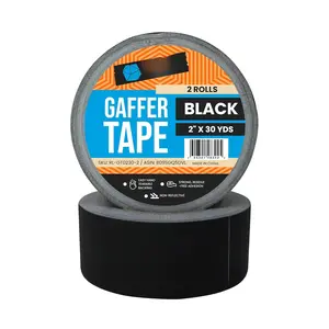 Gaffers Tape, Black | 2 Rolls | 2" x30 Yards Per Roll (60 Yards Total) | Heavy Duty Gaff Tape, Gaffer Two Inch Wide | Black Cloth for Cables, Electrical Cords, TV Production/Filming