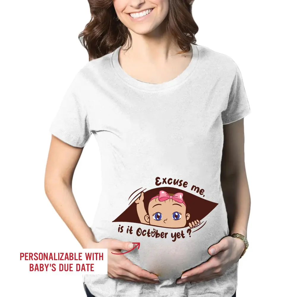 Personalized Excuse Me, Is It September Yet? Shirt – Funny Pregnancy Countdown Tee, Mom-To-Be Tshirt, Maternity Baby Due Date Announcement Gift