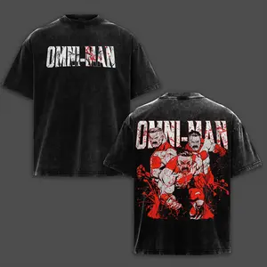 Omni-Man Invincible T-shirt Washed, Retro Vintage Comic Superhero Streetwear T-shirt, Oversized Heavy Cotton Pullover T-shirt with Dark Action Back Print, Casual Unisex T-shirt Gift for Comic Fans, Graphic Tee