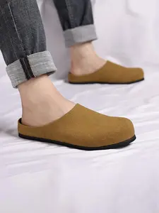 Men's Indoor Outdoor Slip-On Slippers, Anti-Slip Comfortable Casual Shoes, PU Material, All Seasons, Plain Design