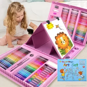 208 PCS Art Supplies Kit for Kids Girls Boys Ages 6-12, Drawing Set with Trifold Easel, Includes Coloring Book, Scissors, Sticker, Origami Paper Crayons, Markers, Colored Pencils, Watercolors