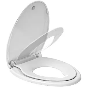 19" Elongated Toilet Seat with Built-In Potty Training Seat, Quiet Close, PP, Easy Install, White
