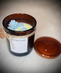 M&M Candles Jasmine Scented Soy Wax Candle 10 oz, Amber Glass Jar with Lid, Decorative
