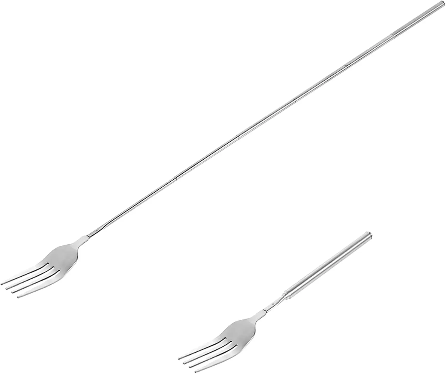 Extendable Fork, 8.7 to 25.4 Inch Long Fork, Telescopic Fork, Retractable Fork BBQ Dinner Fruit Dessert Extended Fork Sturdy and Durable Stainless Steel Tableware（1pcs） Cutlery Portable