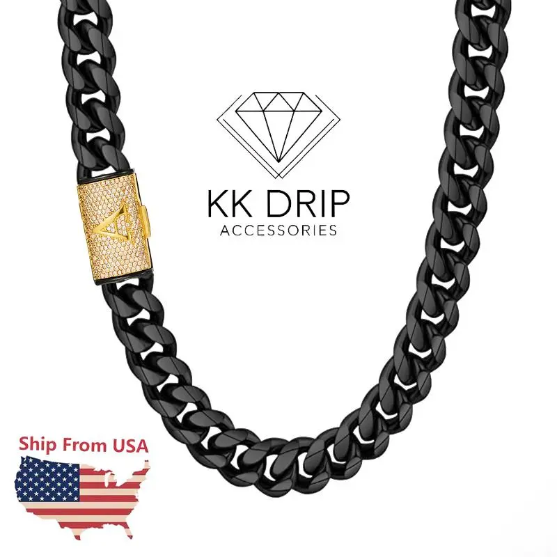 Miami Cuban Chain Letter Chunky Men's Black Cuban Chain Necklace - Fashion Versatile Stainless Steel Gift for Party, Daily Decoration, Hip Hop Punk Style - Outdoorfun necklaces men men's jewelry initialnecklace  link  name necklace name plate necklace, Gi