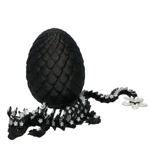 Black Cherry Blossom Dragon with Dragon Egg, 3D Printed Articulated Black and White Cherry Blossom Dragon, Fidget ADHD Sensory Dragon Magical Ornaments Plastic Decor