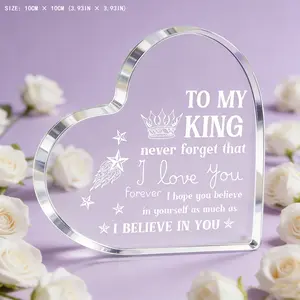 To My King Acrylic Heart Plaque - Romantic Gift for Him, Husband Boyfriend Anniversary Birthday Keepsake, Desk Decor Sign, Sentimental Love Gift for Boyfriend Husband Partner outdoor home easter dad wall art bar gardening flat library desktop display cafe